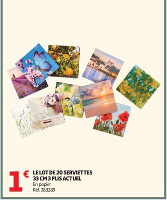 LE LOT DE 20 SERVIETTES 33 CM 3 PLIS ACTUEL