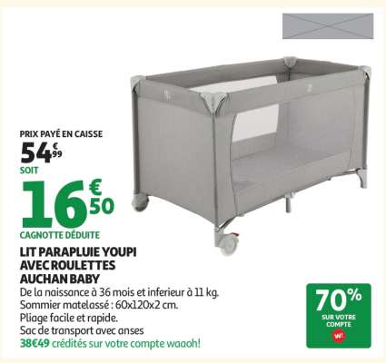 LIT PARAPLUIE YOUPI AVEC ROULETTES AUCHAN BABY