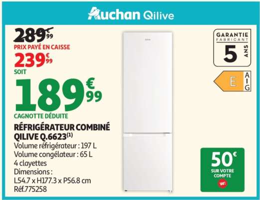 RÉFRIGÉRATEUR COMBINÉ QILIVE Q.6623