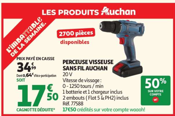 PERCEUSE VISSEUSE SANS FIL AUCHAN