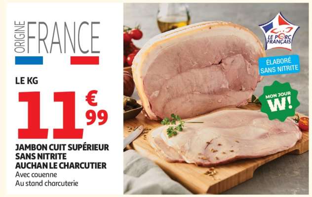 Jambon Cuit Supérieur Sans Nitrite Auchan Le Charcutier