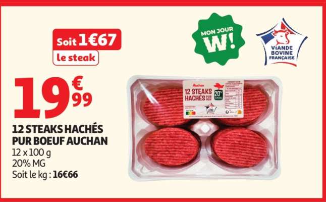 12 Steaks Hachés Pur Bœuf Auchan