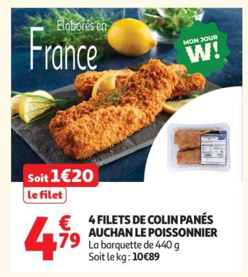 4 FILETS DE COLIN PANÉS AUCHAN LE POISSONNIER