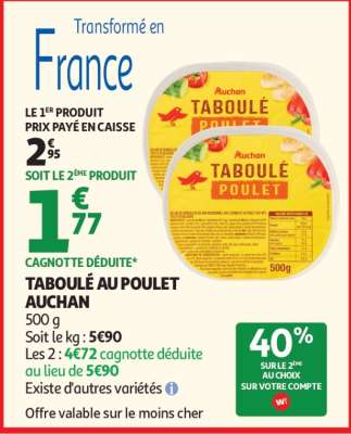 TABOULÉ AU POULET AUCHAN