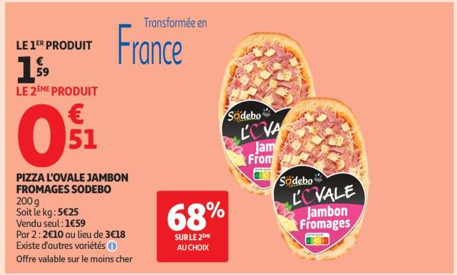 PIZZA L'OVALE JAMBON FROMAGES SODEBO