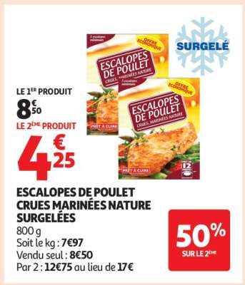 Escalopes De Poulet Crues Marinées Nature Surgelées