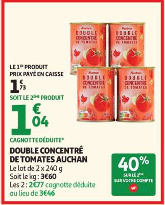 Double Concentré De Tomates Auchan