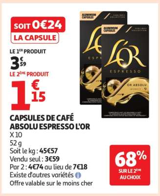 CAPSULES DE CAFÉ ABSOLU ESPRESSO L'OR