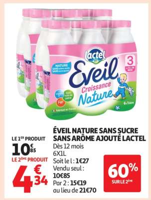 ÉVEIL NATURE SANS SUCRE SANS ARÔME AJOUTÉ LACTEL