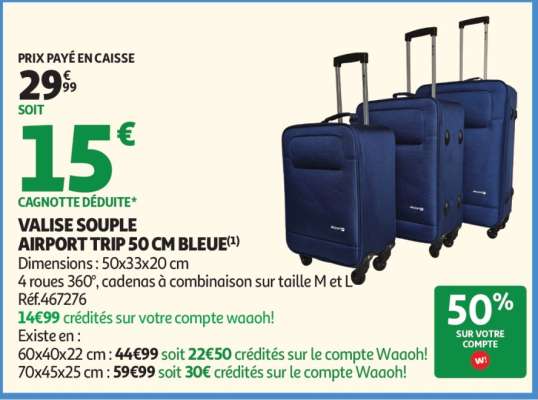 VALISE SOUPLE AIRPORT TRIP 50 CM BLEUE
