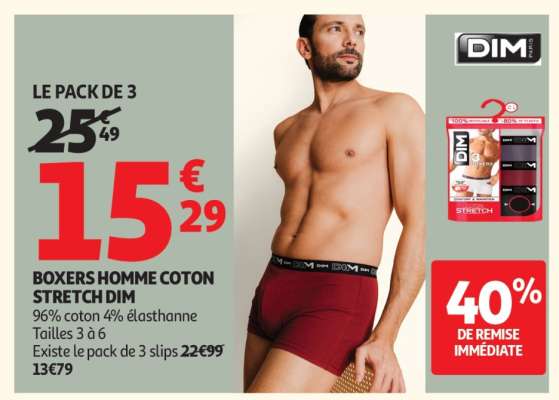 LE PACK DE 3 BOXERS HOMME COTON STRETCH DIM