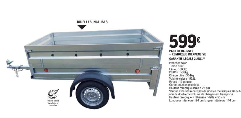 PACK REHAUSSES + REMORQUE INEXPENSIVE