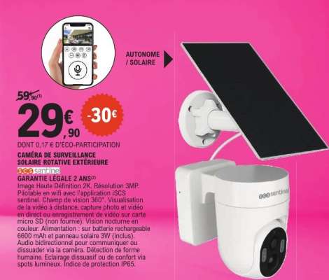CAMÉRA DE SURVEILLANCE SOLAIRE ROTATIVE EXTÉRIEURE