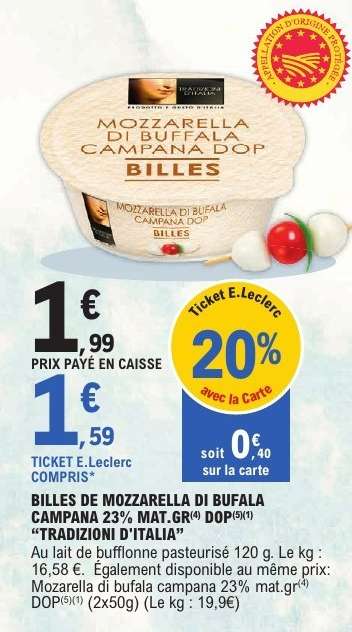 BILLES DE MOZZARELLA DI BUFALA CAMPANA 23% MAT. GR. DOP