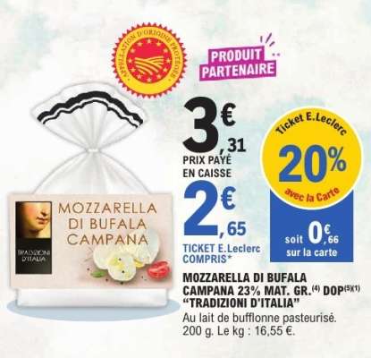 MOZZARELLA DI BUFALA CAMPANA 23% MAT. GR. DOP 'TRADIZIONI D'ITALIA'