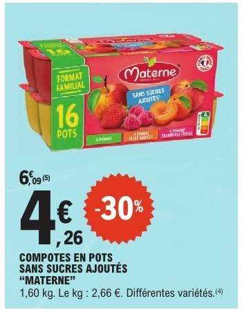 COMPOTES EN POTS SANS SUCRES AJOUTÉS “MATERNE”