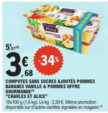 COMPOTES SANS SUCRES AJOUTÉS POMMES BANANES VANILLE & POMMES OFFRE GOURMANDE