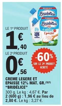 CREME LEGERE ET EPAISSE 12% MAT. GR. "BRIDELICE"