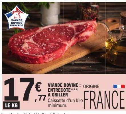 Viande bovine : entrecôte*** à griller