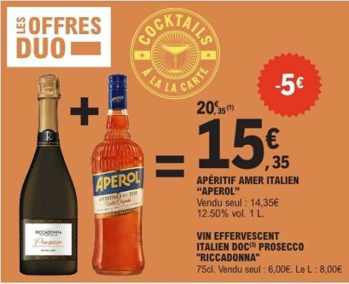 Apéritif Amer Italien 'Aperol' + Vin Effervescent Italien DOC Prosecco 'Riccadonna'