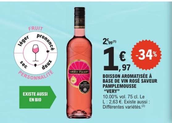 Boisson aromatisée à base de vin rosé saveur pamplemousse 'Very'