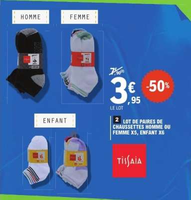 LOT DE PAIRES DE CHAUSSETTES HOMME OU FEMME X5, ENFANT X6