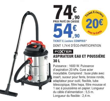 FOXTER ASPIRATEUR EAU ET POUSSIÈRE 30 L