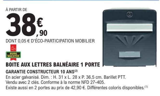 BOITE AUX LETTRES BALNÉAIRE 1 PORTE