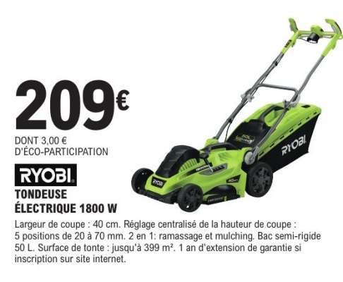 RYOBI TONDEUSE ÉLECTRIQUE 1800 W