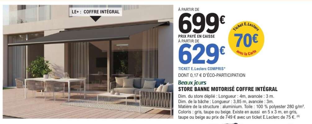 STORE BANNE MOTORISÉ COFFRE INTÉGRAL