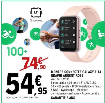 MONTRE CONNECTÉE GALAXY FIT3 GRAPHI ARGENT ROSE
