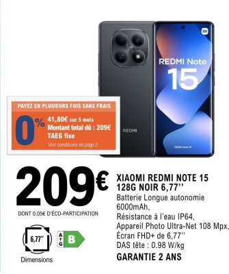 XIAOMI REDMI NOTE 15 128G NOIR 6,77’’
