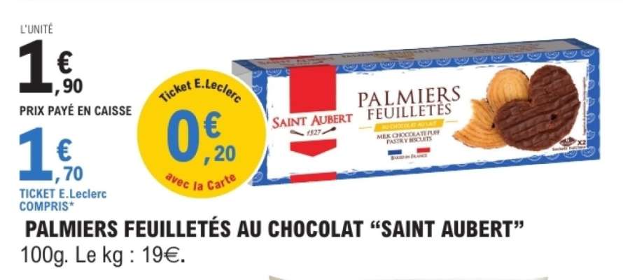PALMIERS FEUILLETÉS AU CHOCOLAT “SAINT AUBERT”