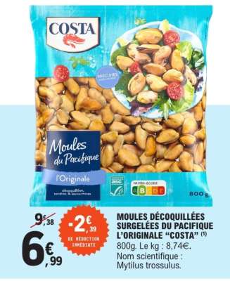 MOULES DÉCOQUILLÉES SURGELÉES DU PACIFIQUE L’ORIGINALE “COSTA”
