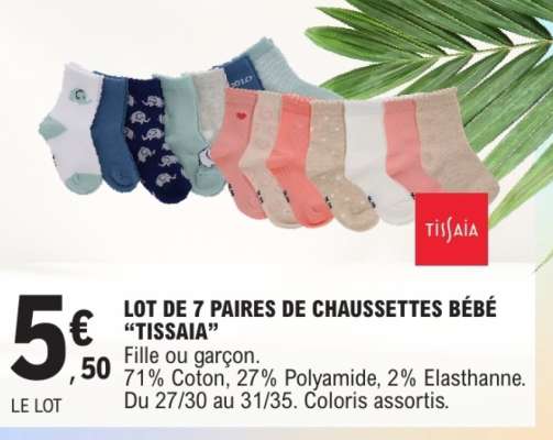 LOT DE 7 PAIRES DE CHAUSSETTES BÉBÉ "TISSAIA"