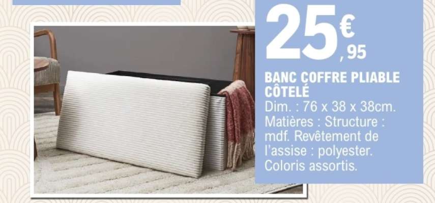 BANC COFFRE PLIABLE CÔTELÉ