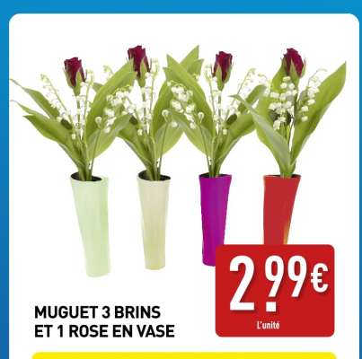MUGUET 3 BRINS ET 1 ROSE EN VASE