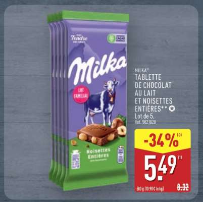 Milka Tablette de Chocolat au Lait et Noisettes Entières