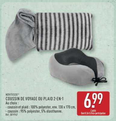 COUSSIN DE VOYAGE OU PLAID 2 EN 1