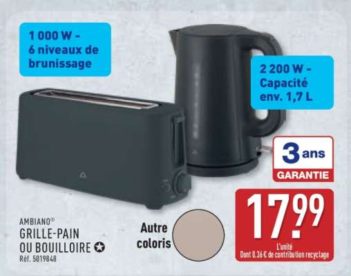 AMBIANO® GRILLE-PAIN OU BOUILLOIRE