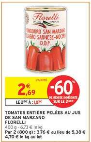 TOMATES ENTIÈRE PELÉES AU JUS DE SAN MARZANO FLORELLI