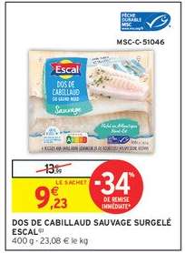 DOS DE CABILLAUD SAUVAGE SURGELÉ “ESCAL”