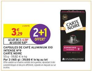 CAPSULES DE CAFÉ ALUMINIUM X10 INTENSE Nº9
