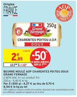 Beurre Moulé AOP Charentes Poitou Doux Grand Fermage