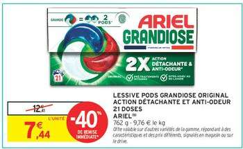 LESSIVE PODS GRANDIOSE ORIGINAL ACTION DÉTACHANTE ET ANTI-ODEUR 21 DOSES