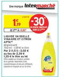 LIQUIDE VAISSELLE VINAIGRE ET CITRON APTA
