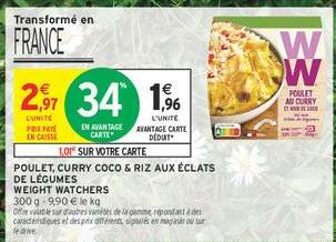 POULET, CURRY COCO & RIZ AUX ÉCLATS DE LÉGUMES WEIGHT WATCHERS