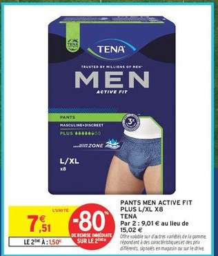 PANTS MEN ACTIVE FIT PLUS L/XL X8 TENA