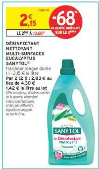 Désinfectant Nettoyant Multi-Surfaces Eucalyptus Sanytol