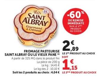 FROMAGE PASTEURISE SAINT ALBRAY OU LE VIEUX PANE